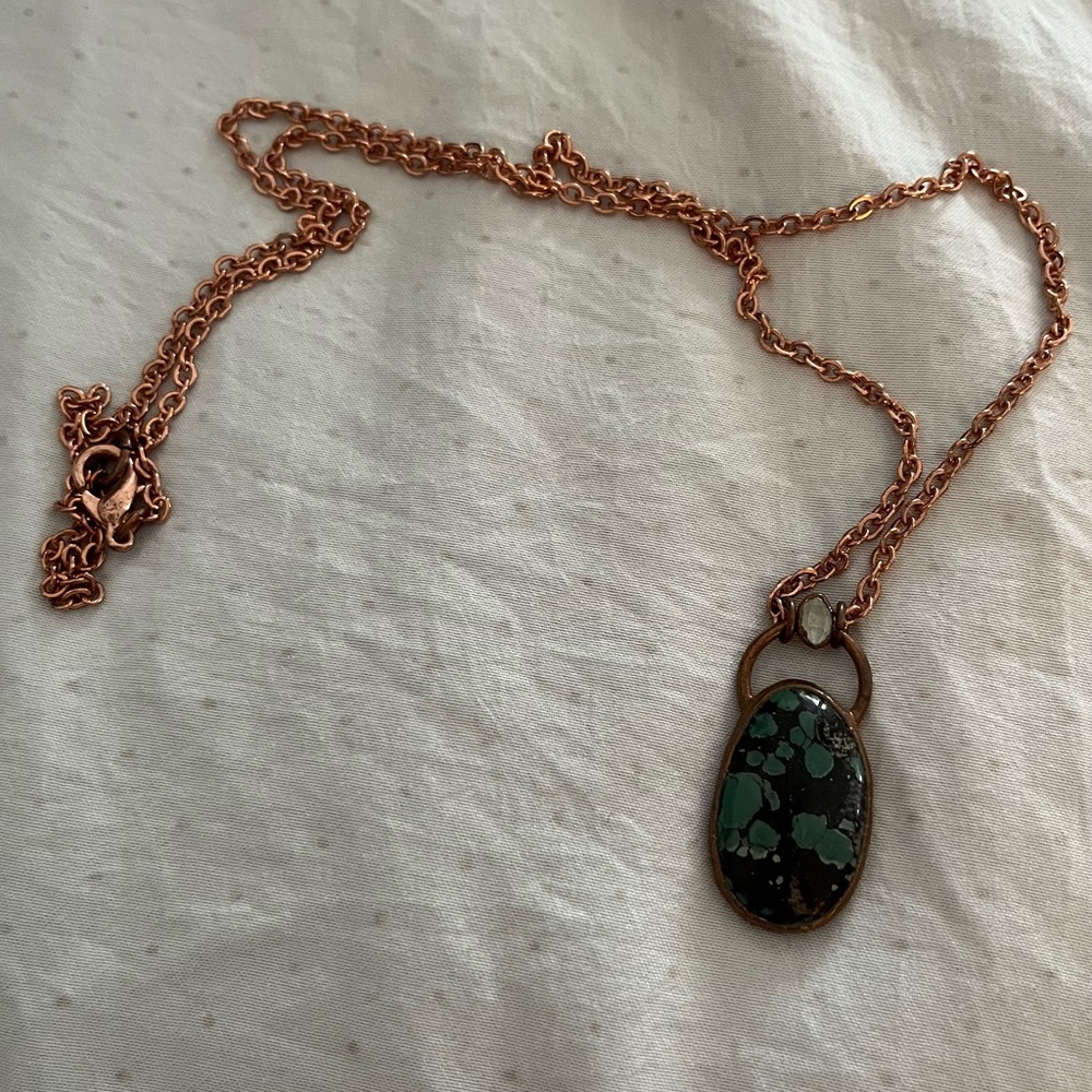 Herkheimer diamond, turquoise and Copper Pendant Necklace